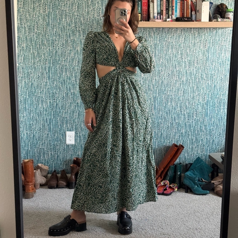 O.P.T Kimia cut out green and white maxi dress